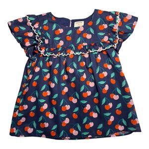 Crewcuts Girls Cherry Print Scallop-Trim Flutter Sleeve Top Size 6-7 Small‎ NWT